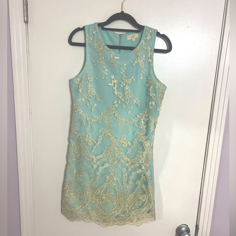 Mint and gold dress